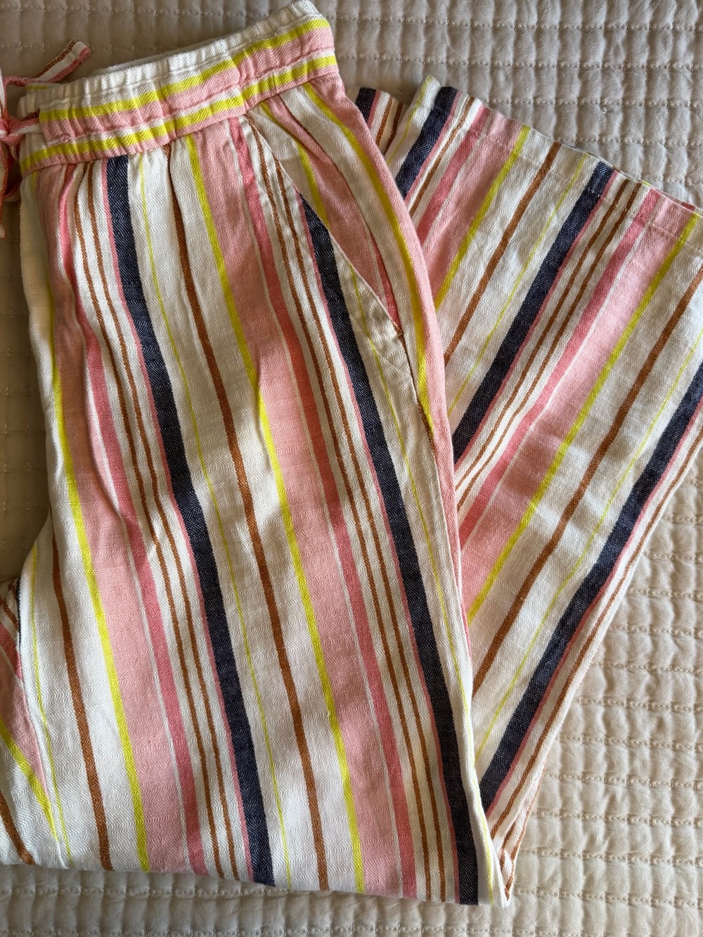 Old Navy High-Waisted Linen Blend Wide Leg Stripe Pants Medium Multicolor - Picture 9 of 9